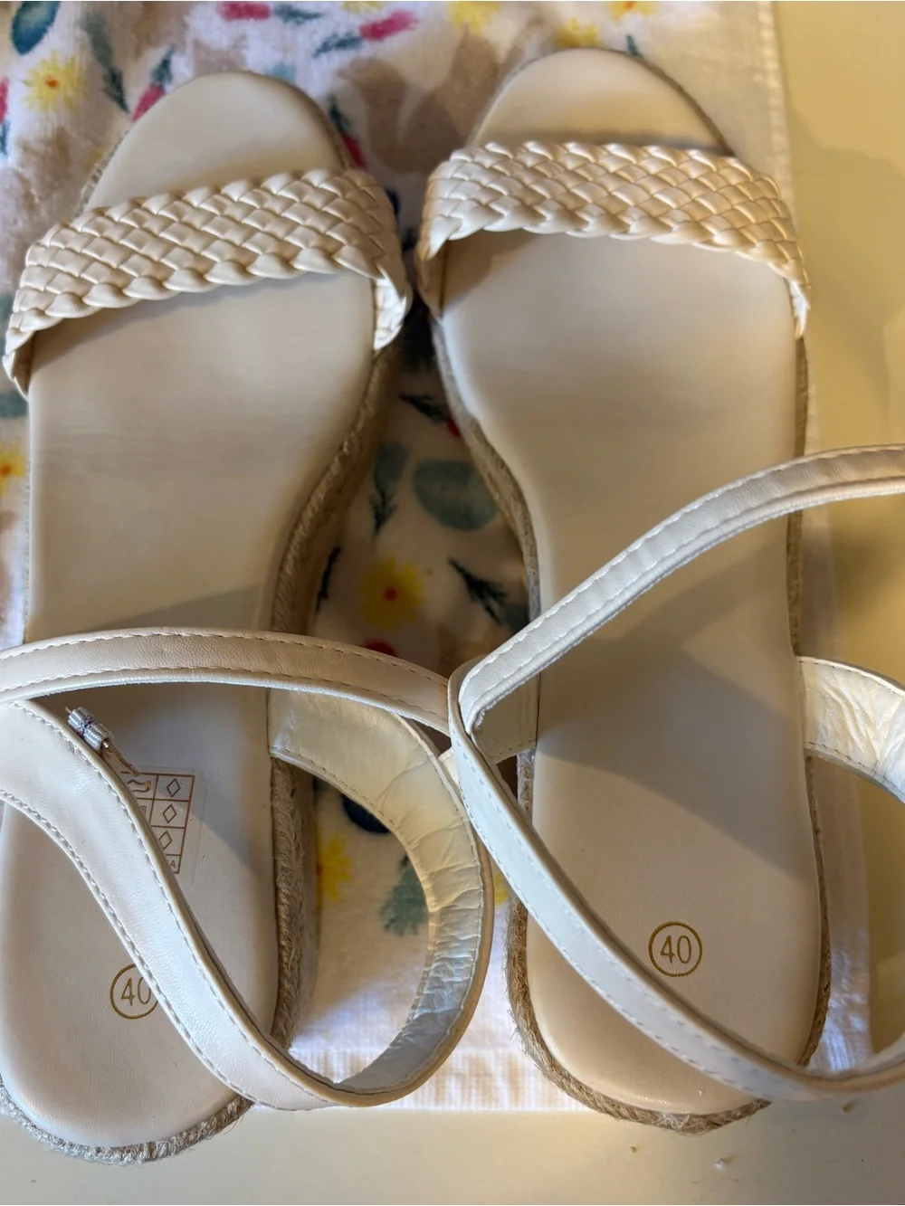 Womens Cream Wedge Sandals Espadrille